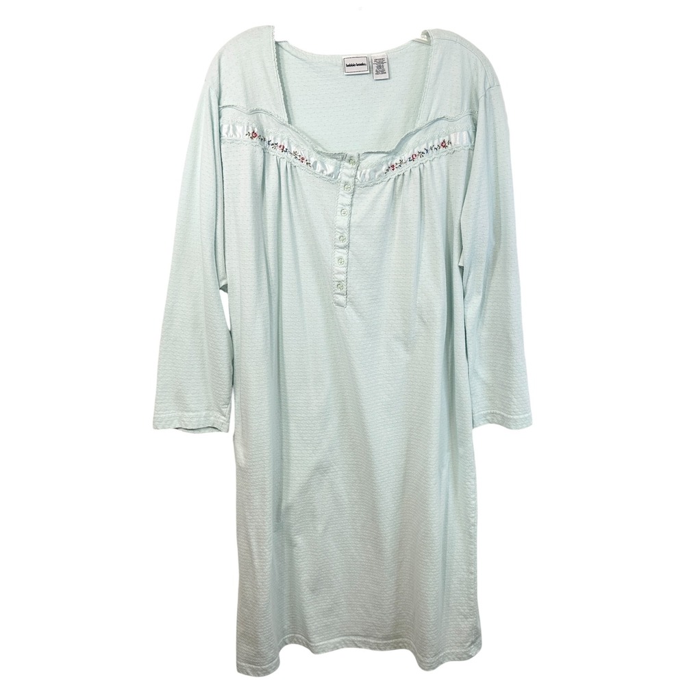 VTG Bobbie Brooks Plus Size 2X Nightgown 20W Blue Shift Grandma Cottagecore 1402